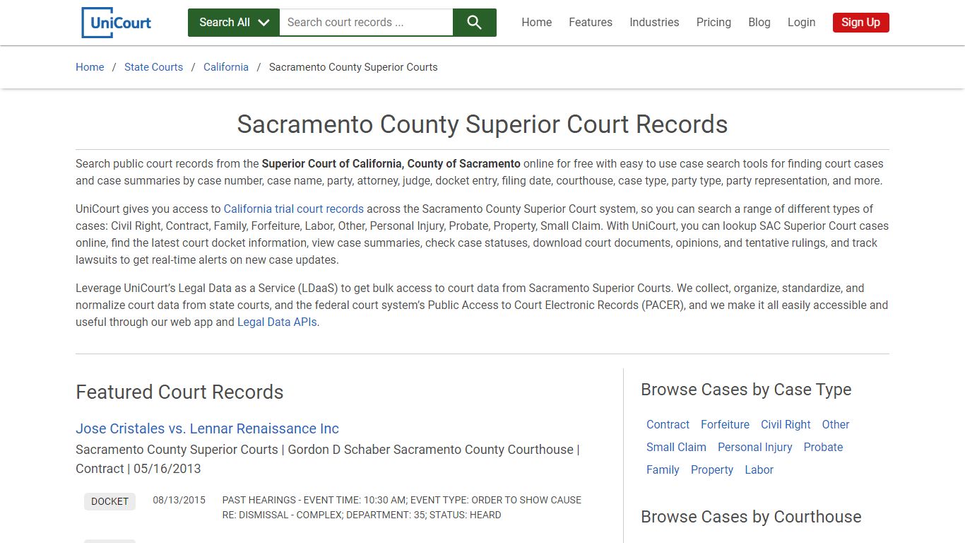 Sacramento County Superior Court Records | California | UniCourt